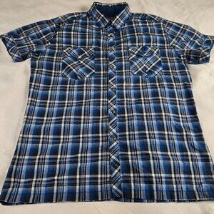 Kuhl Pearl Snap Shirt Mens Large Blue Plaid Short Sleeve Eluxur Ionik Quick-Dry